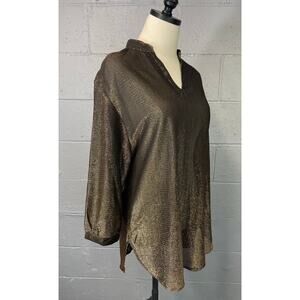Vintage 70s Sheer Gold Metallic Tunic Blouse Med Lg Teddi California Disco Glam
